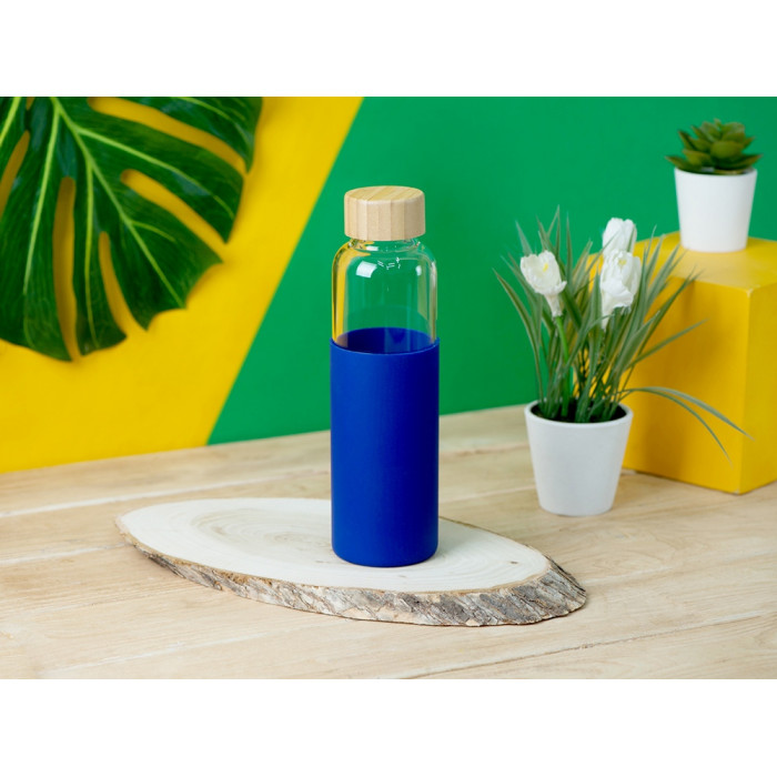 Бутылка для воды стеклянная Refine, в чехле, 550 мл, синий