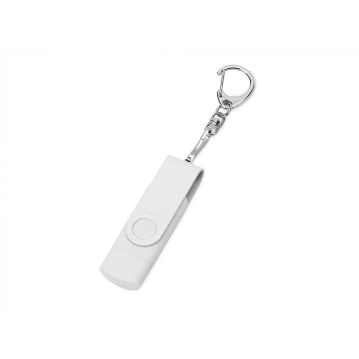 USB-флешка на 32 Гб 3 в 1 поворотный механизм, c двумя дополнительными разъемами MicroUSB и TypeC C с одноцветным металлическим клипом, белый
