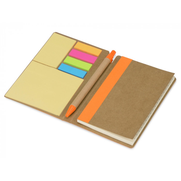 Блокнот А6 Write and stick с ручкой и набором стикеров, оранжевый