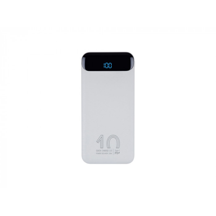 RIVACASE VA2540 (10 000mAh), QC/PD 20W внешний аккумулятор с дисплеем, белый 12/48