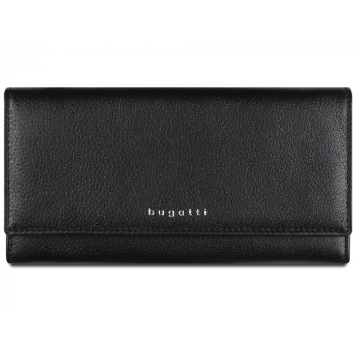Кошелёк женский BUGATTI Lady Top, чёрный, натуральная воловья кожа, 20х2,5х10,5 см