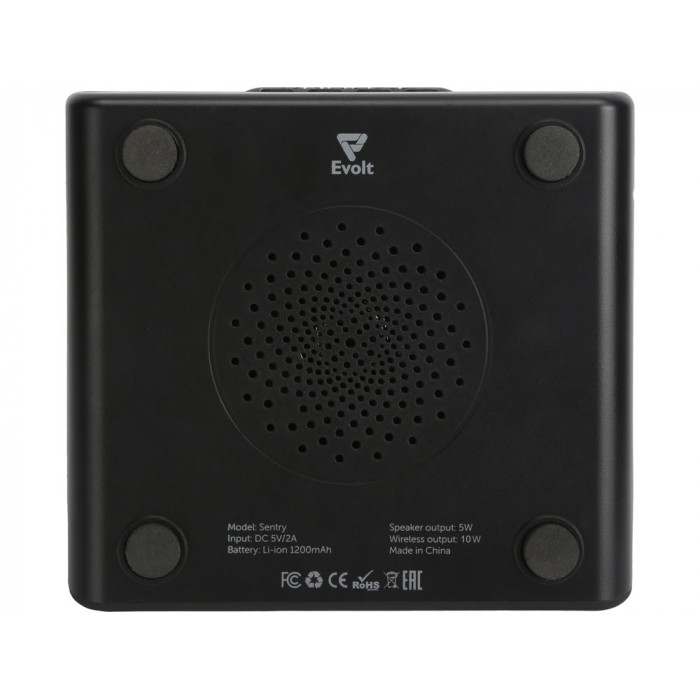 Беспроводная колонка с часами и функцией беспроводной зарядки Sentry, черный (P)