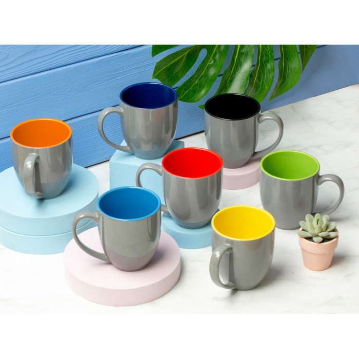 Кружка керамическая Gracy 450мл, серый/зеленое яблоко (P)