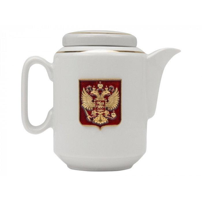 Чайный набор с подстаканником и фарфоровым чайником ЭГОИСТ-Л, золотистый/белый