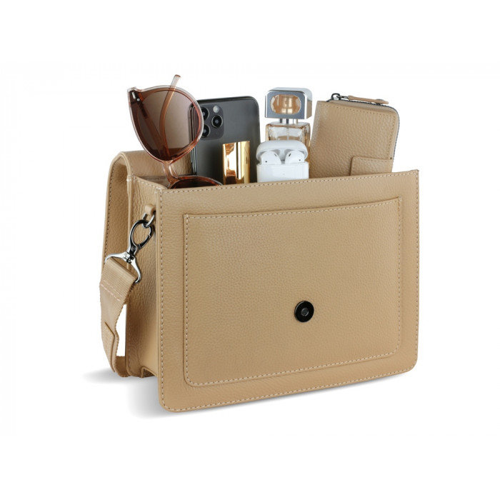 Сумка через плечо женская BUGATTI Elsa, песочного цвета, воловья кожа/полиэстер, 25х8,5х20 см