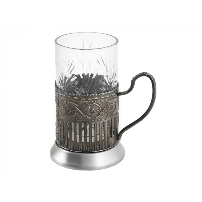 Чайный набор с подстаканником и фарфоровым чайником ЭГОИСТ-М, серебристый/белый