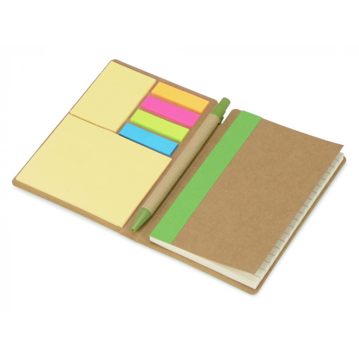 Блокнот А6 Write and stick с ручкой и набором стикеров, зеленое яблоко