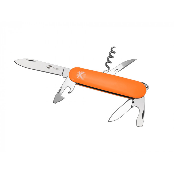 Нож перочинный Stinger, 90 мм, 11 функций, материал рукояти: АБС-пластик (оранжевый)