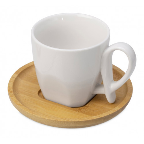 Кофейная пара с бамбуковым блюдцем Mandy, белый (Р)