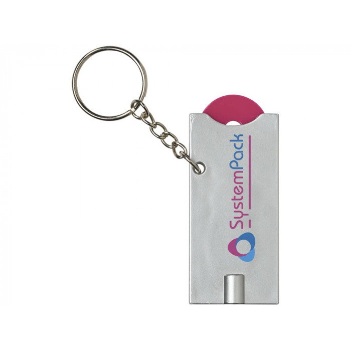 Брелок-держатель для монет Allegro с фонариком, фуксия/серебристый