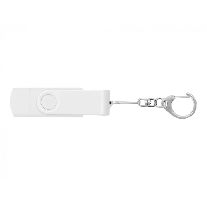 USB-флешка на 32 Гб 3 в 1 поворотный механизм, c двумя дополнительными разъемами MicroUSB и TypeC C с одноцветным металлическим клипом, белый