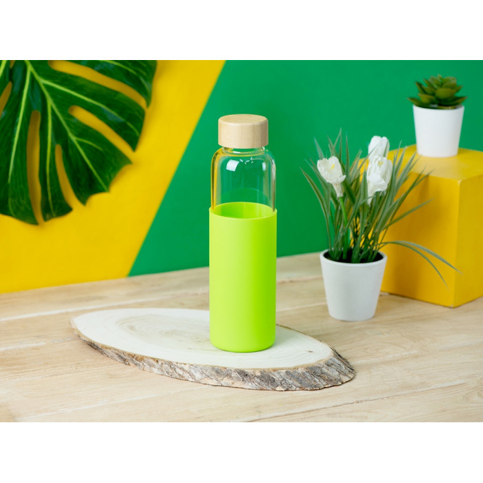 Бутылка для воды стеклянная Refine, в чехле, 550 мл, зеленое яблоко