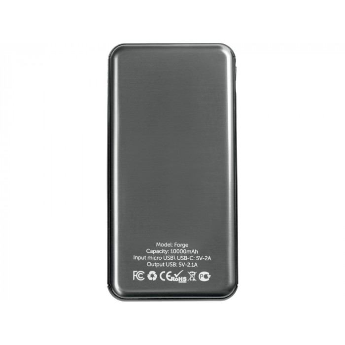 Внешний аккумулятор Forge v.2, металл, 10000mah, серый