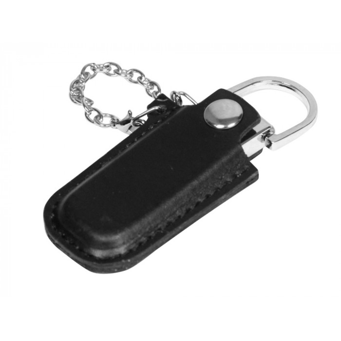 Флешка в массивном корпусе с кожаным чехлом, 16 Гб, черный