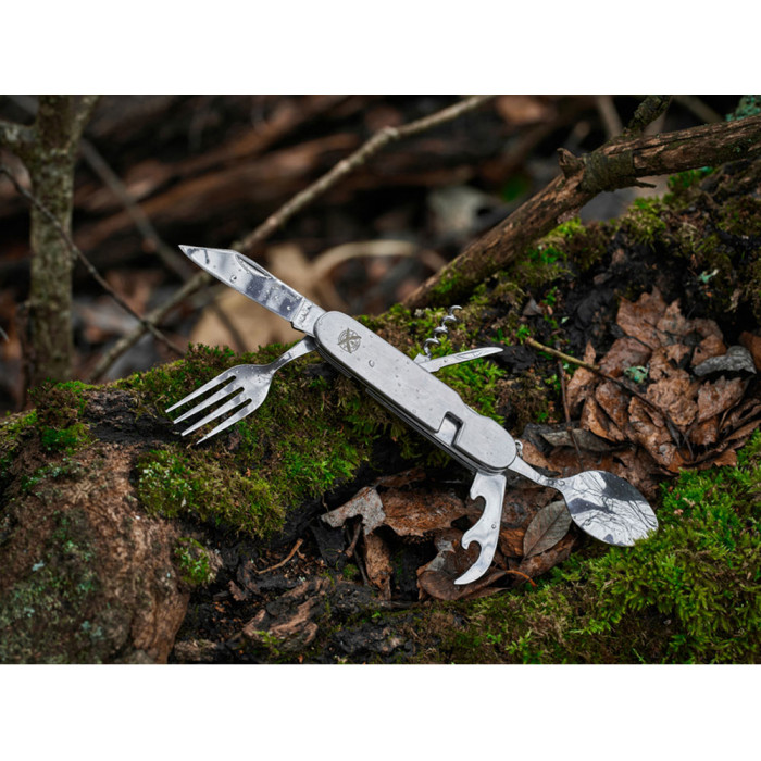 Нож перочинный Stinger, 109 мм, 8 функций, материал рукояти: нержавеющая сталь (серебристый)