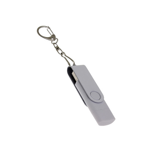 USB-флешка на 8 Гб 2 в 1 поворотный механизм, c дополнительным разъемом Type-C с одноцветным металлическим клипом, белый