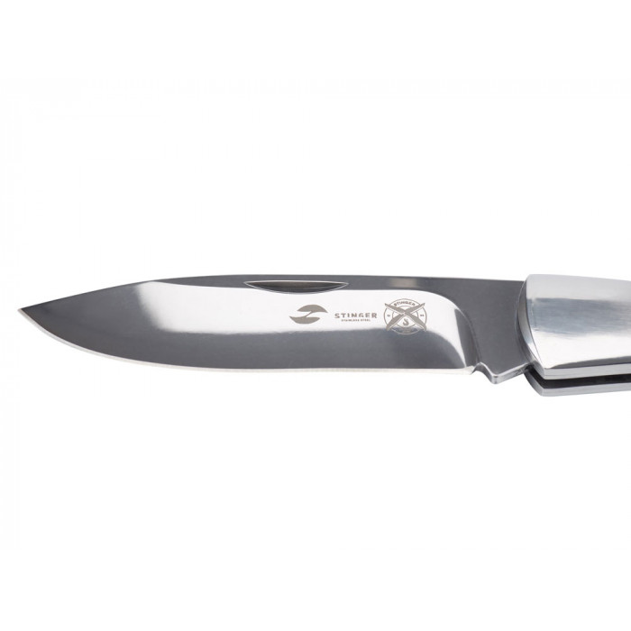 Нож складной Stinger, 104 мм, (серебристый), материал рукояти: сталь/дерево (серебристо-коричневый)
