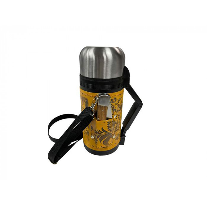 Термос в кожаном чехле, 1,2л, рыжая кожа