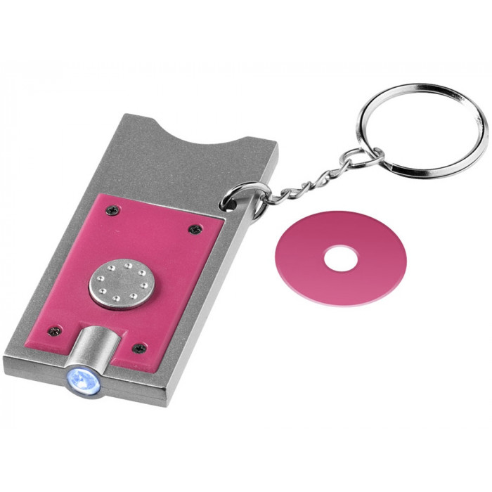 Брелок-держатель для монет Allegro с фонариком, фуксия/серебристый