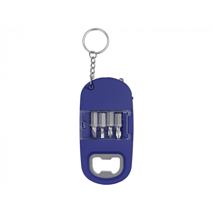 Брелок-открывалка с отвертками и фонариком Uni, софт-тач, синий