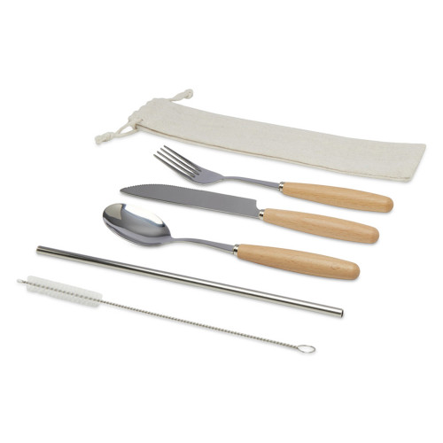 Набор столовых приборов из нержавеющей стали и бука Root из 5 предметов - Натуральный