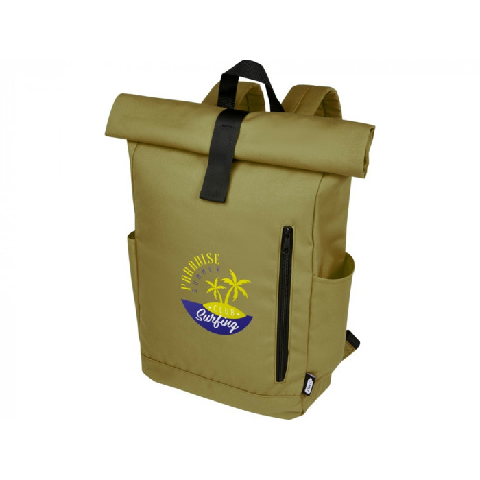 Рюкзак Byron 15,6 объемом 18 л со скручиваемым верхом, изготовленный из переработанного ПЭТ по стандарту GRS, оливковый