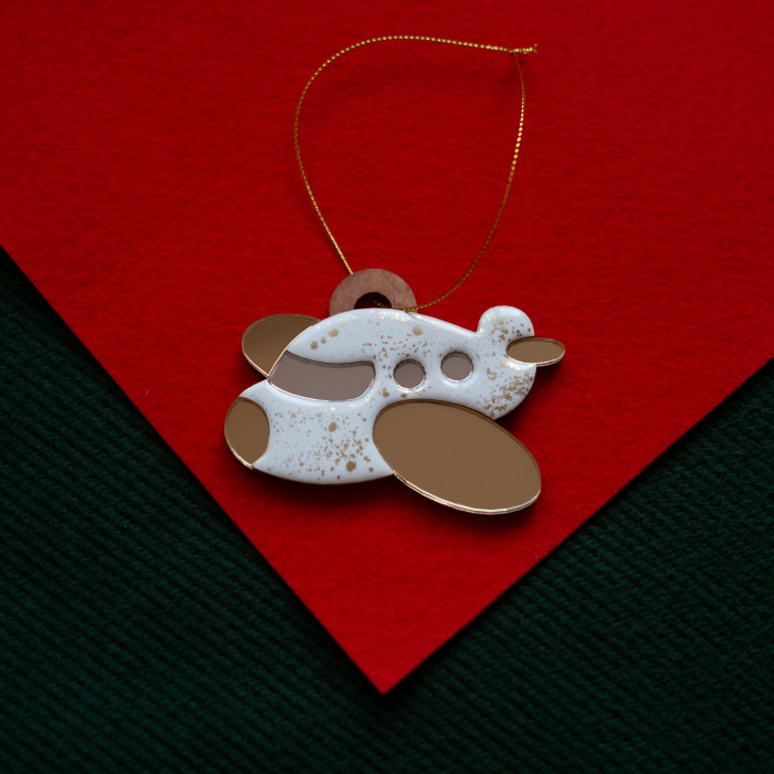 Ёлочная игрушка Самолетик (белый с золотым )