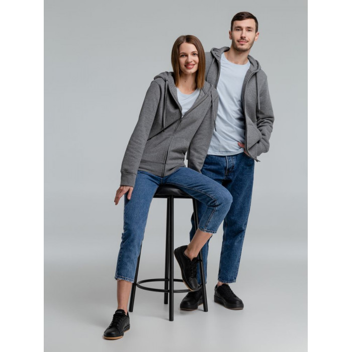 Толстовка на молнии с капюшоном унисекс King, темно-серый меланж, размер 3XL