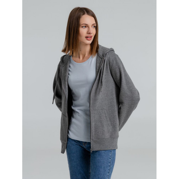 Толстовка на молнии с капюшоном унисекс King, темно-серый меланж, размер 3XL