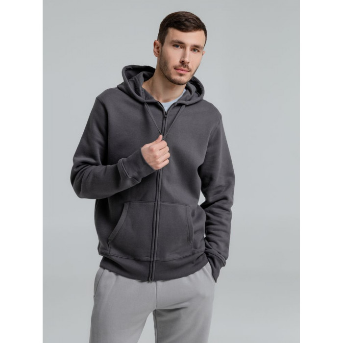 Толстовка на молнии с капюшоном унисекс King, темно-серая, размер 3XL