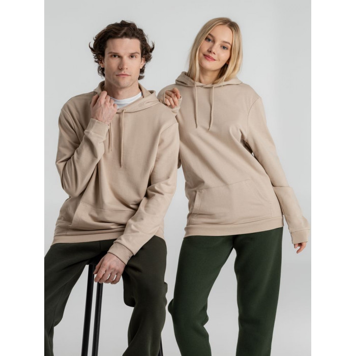 Толстовка с капюшоном унисекс Hoodie, бежевая, размер XS