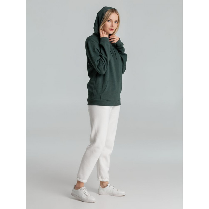 Толстовка с капюшоном унисекс Hoodie, темно-зеленый меланж, размер XS